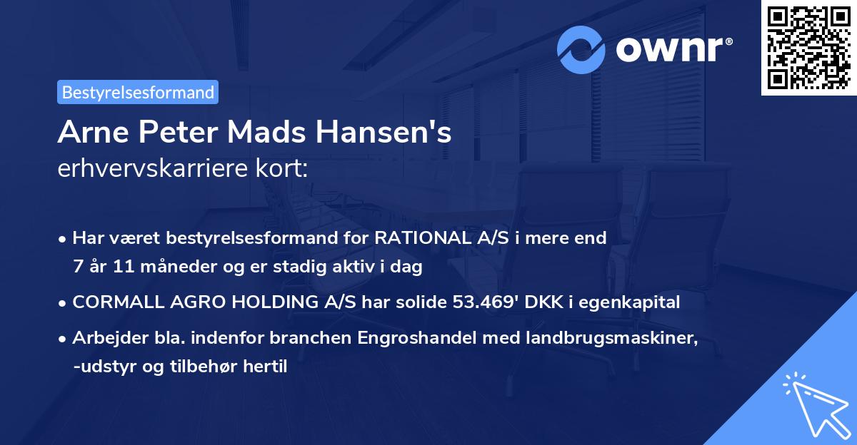 Arne Peter Mads Hansen's erhvervskarriere kort