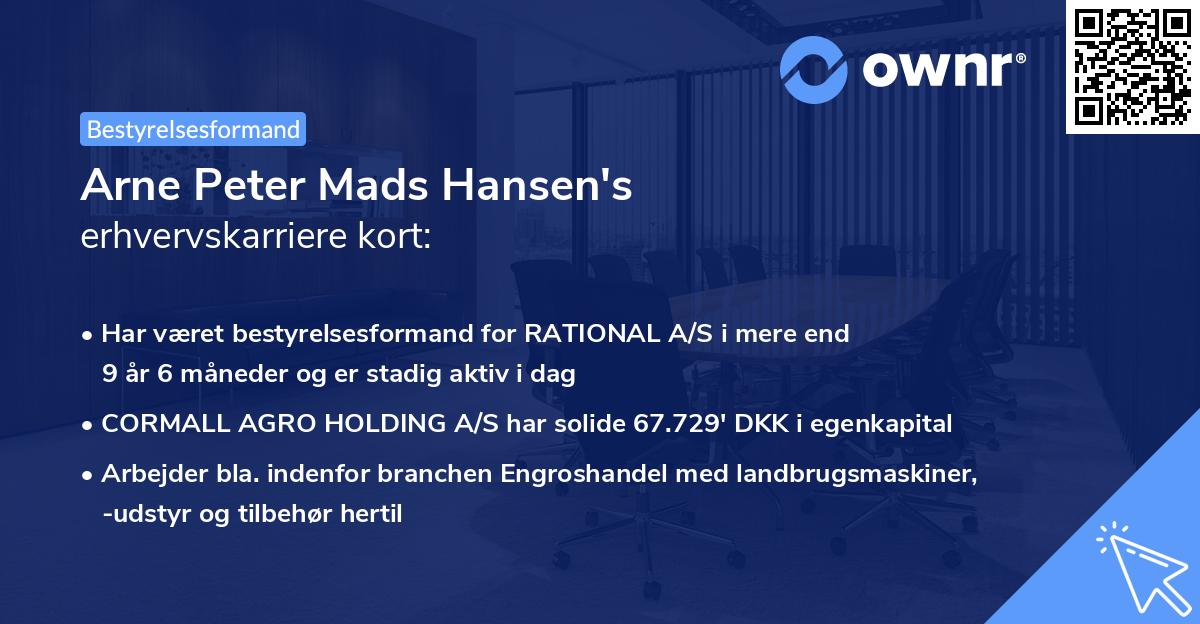 Arne Peter Mads Hansen's erhvervskarriere kort