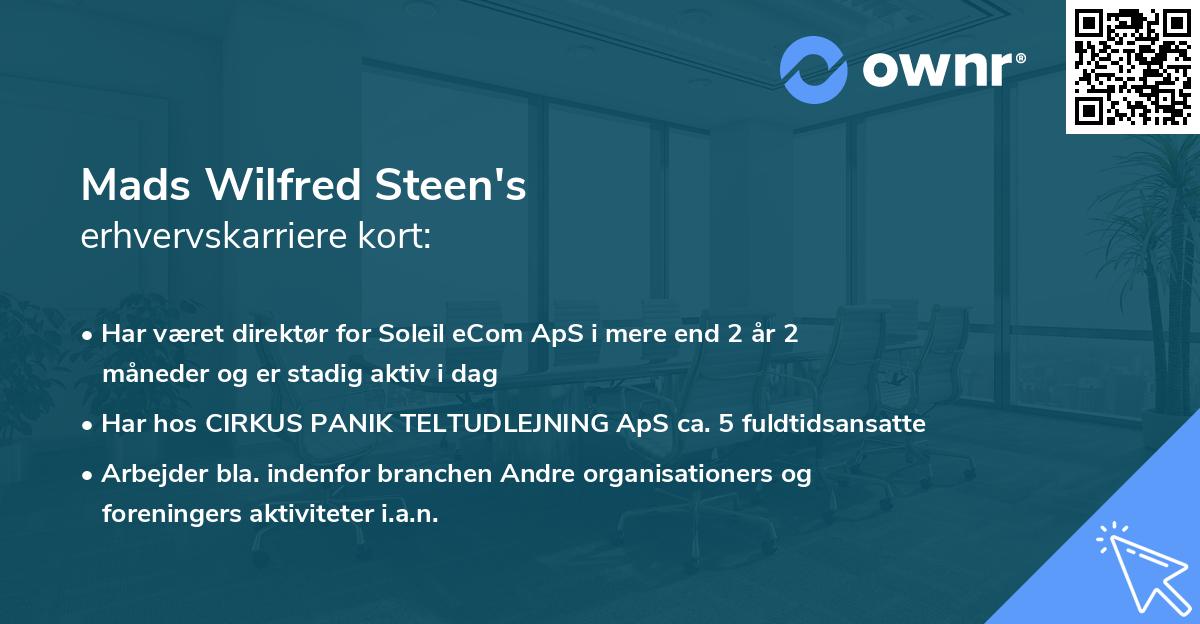 Mads Wilfred Steen's erhvervskarriere kort