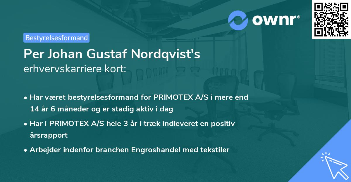 Per Johan Gustaf Nordqvist's erhvervskarriere kort