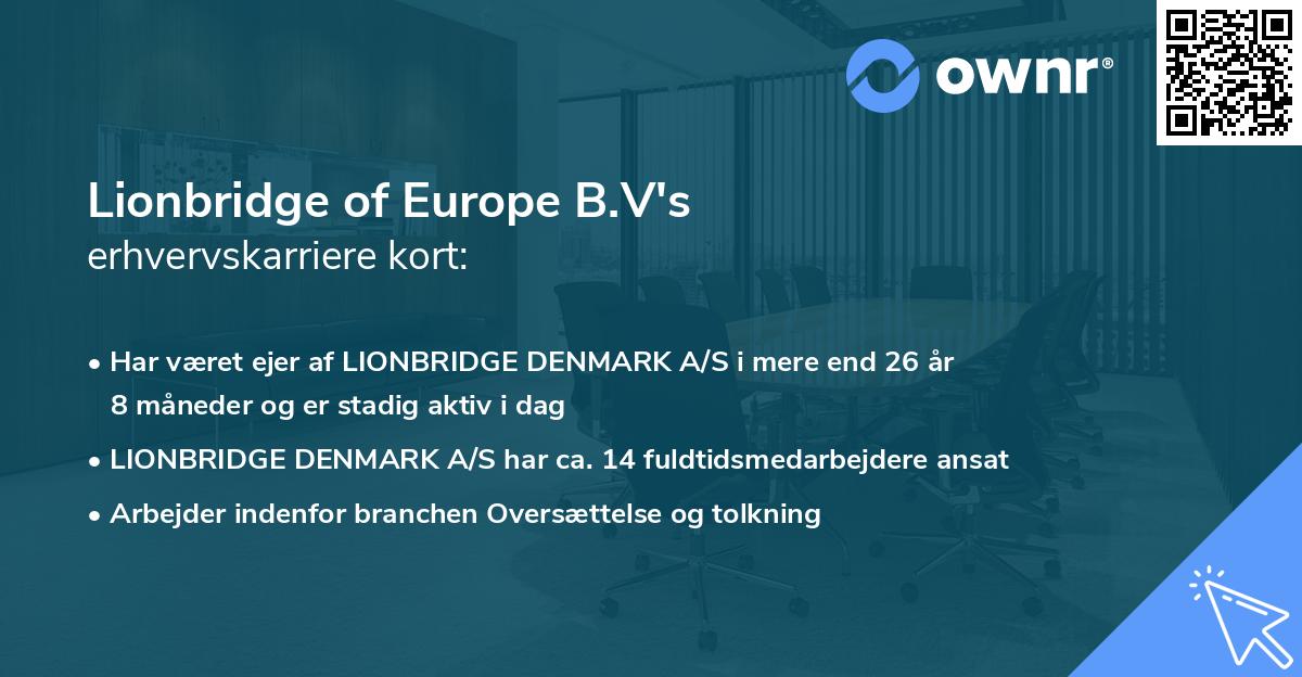 Lionbridge of Europe B.V's erhvervskarriere kort