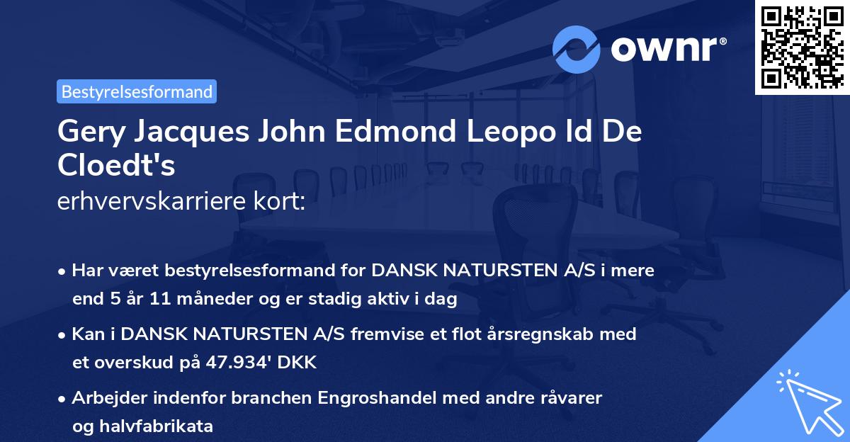 Gery Jacques John Edmond Leopo ld De Cloedt's erhvervskarriere kort