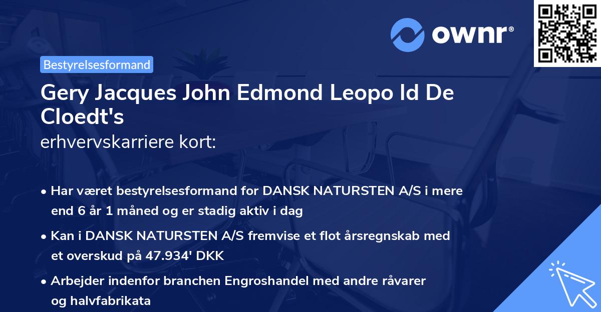 Gery Jacques John Edmond Leopo ld De Cloedt's erhvervskarriere kort