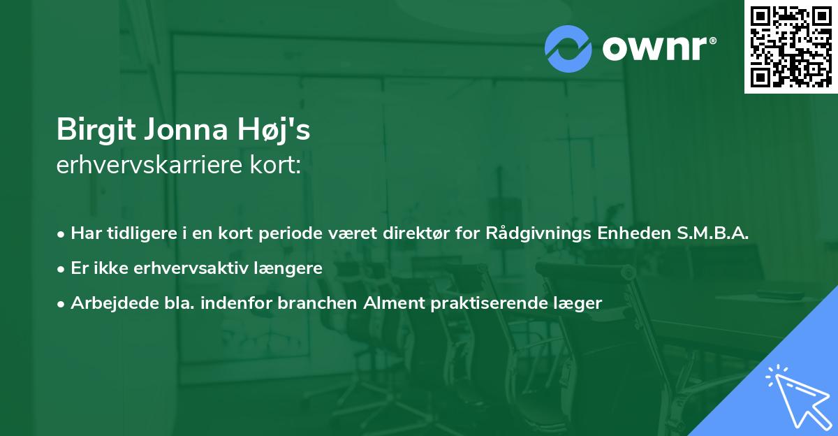 Birgit Jonna Høj's erhvervskarriere kort