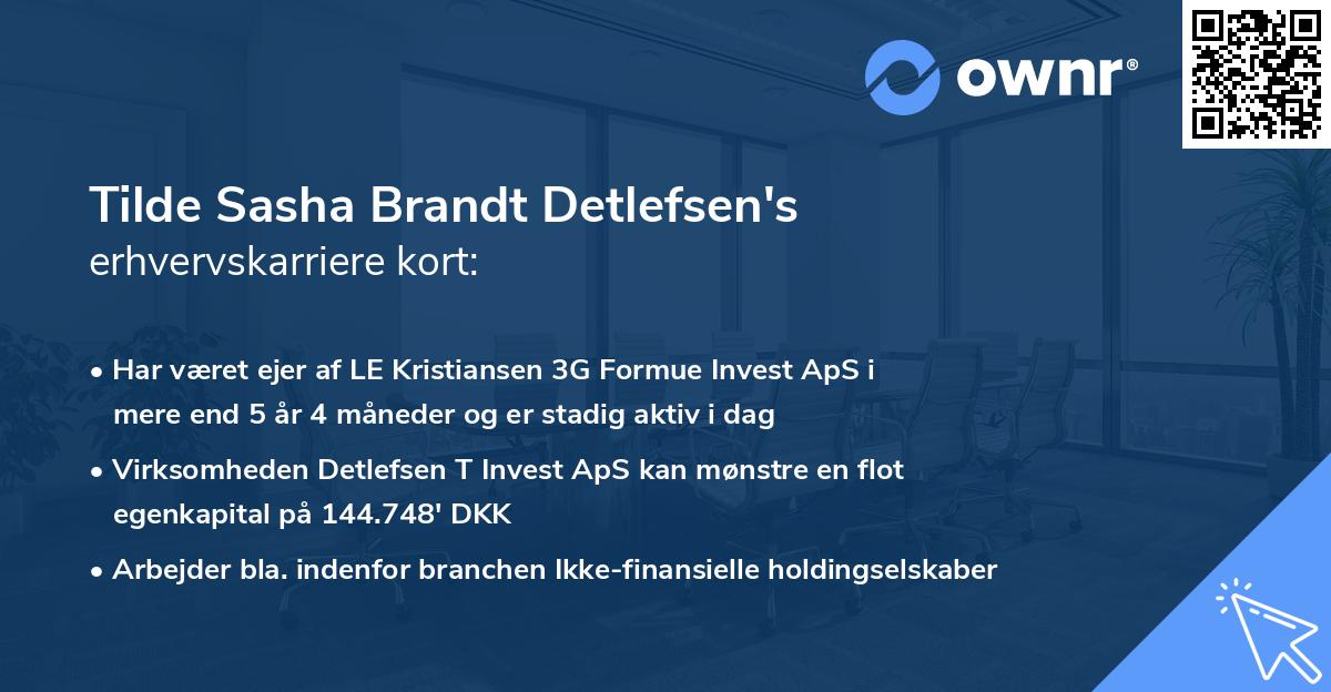 Tilde Sasha Brandt Detlefsen's erhvervskarriere kort
