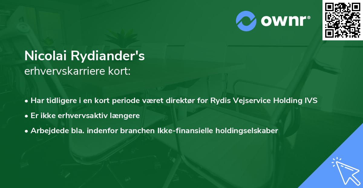 Nicolai Rydiander's erhvervskarriere kort