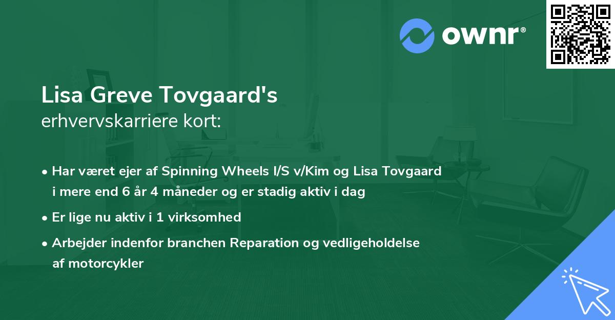 Lisa Greve Tovgaard's erhvervskarriere kort