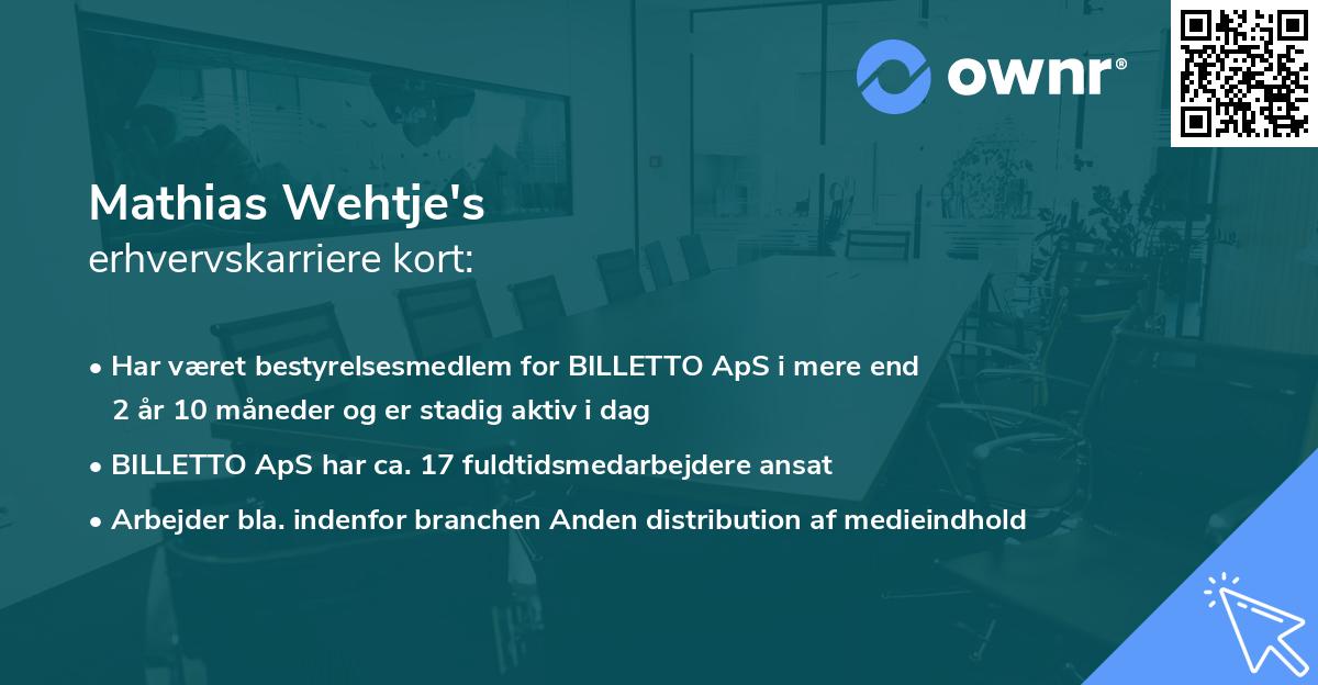 Mathias Wehtje's erhvervskarriere kort