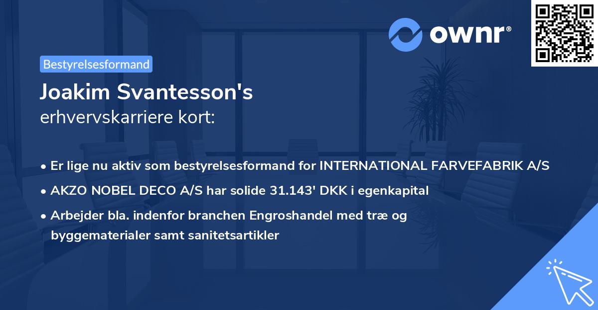 Joakim Svantesson's erhvervskarriere kort