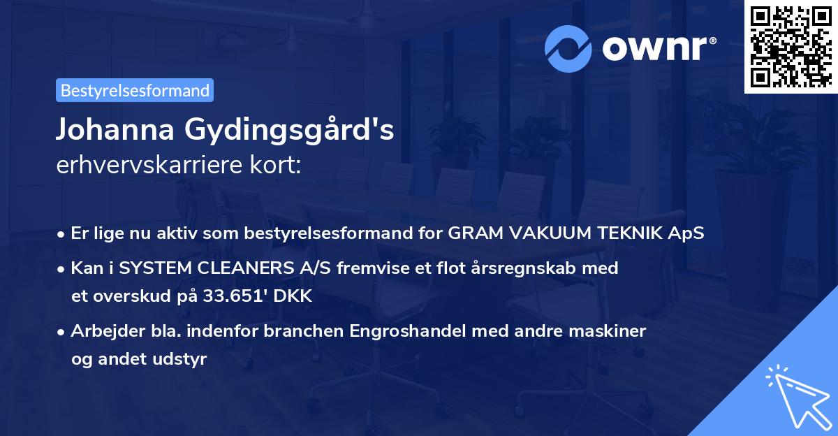 Johanna Gydingsgård's erhvervskarriere kort