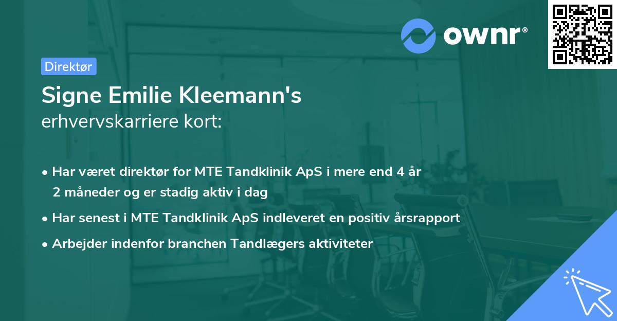 Signe Emilie Kleemann's erhvervskarriere kort