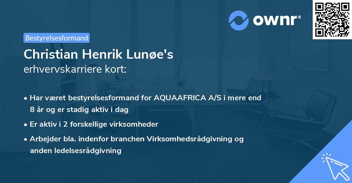 Christian Henrik Lunøe's erhvervskarriere kort