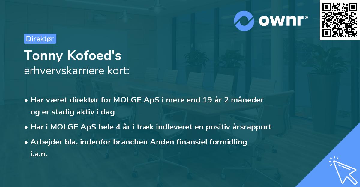 Tonny Kofoed's erhvervskarriere kort