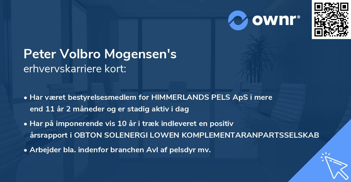 Peter Volbro Mogensen's erhvervskarriere kort