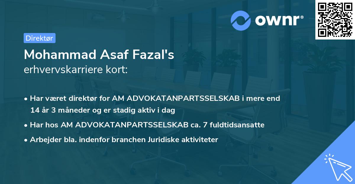 Mohammad Asaf Fazal's erhvervskarriere kort