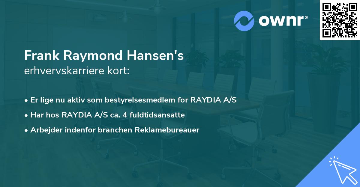 Frank Raymond Hansen's erhvervskarriere kort