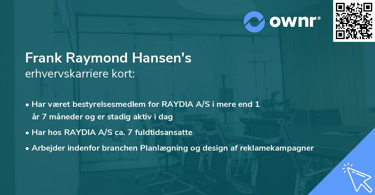 Frank Raymond Hansen's erhvervskarriere kort