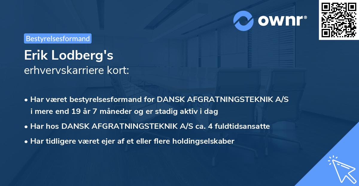 Erik Lodberg's erhvervskarriere kort