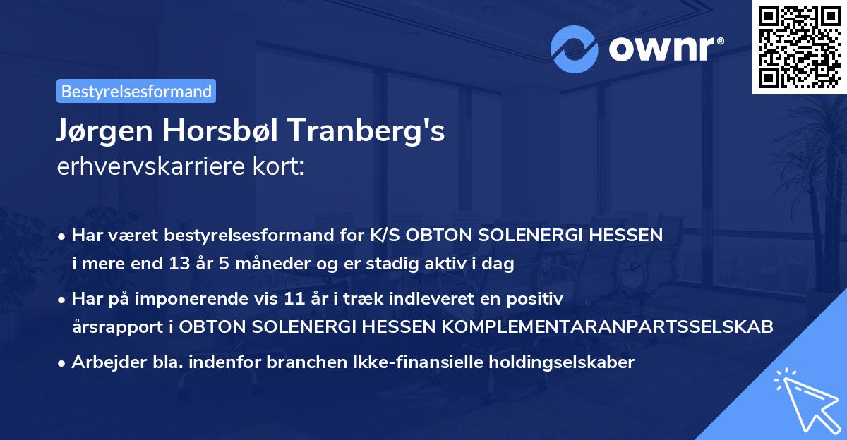 Jørgen Horsbøl Tranberg's erhvervskarriere kort