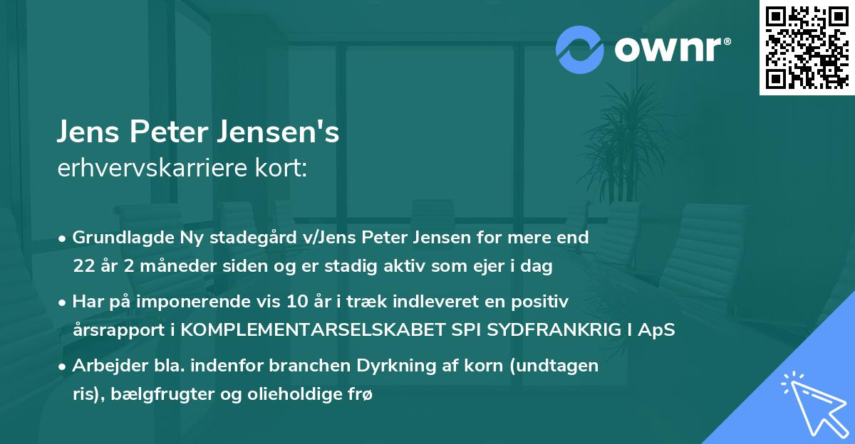 Jens Peter Jensen's erhvervskarriere kort