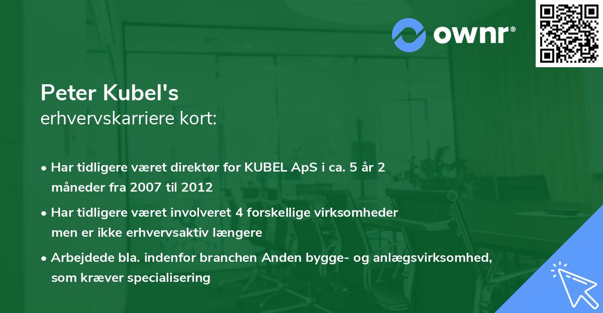 Peter Kubel's erhvervskarriere kort