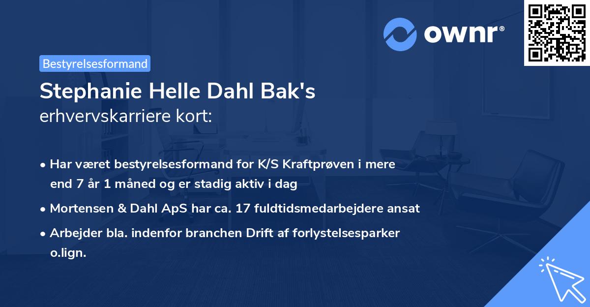 Stephanie Helle Dahl Bak's erhvervskarriere kort