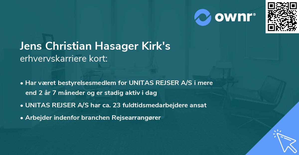 Jens Christian Hasager Kirk's erhvervskarriere kort