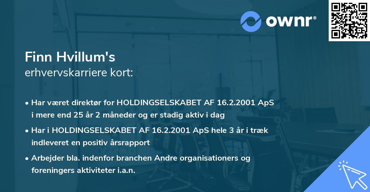 Finn Hvillum's erhvervskarriere kort