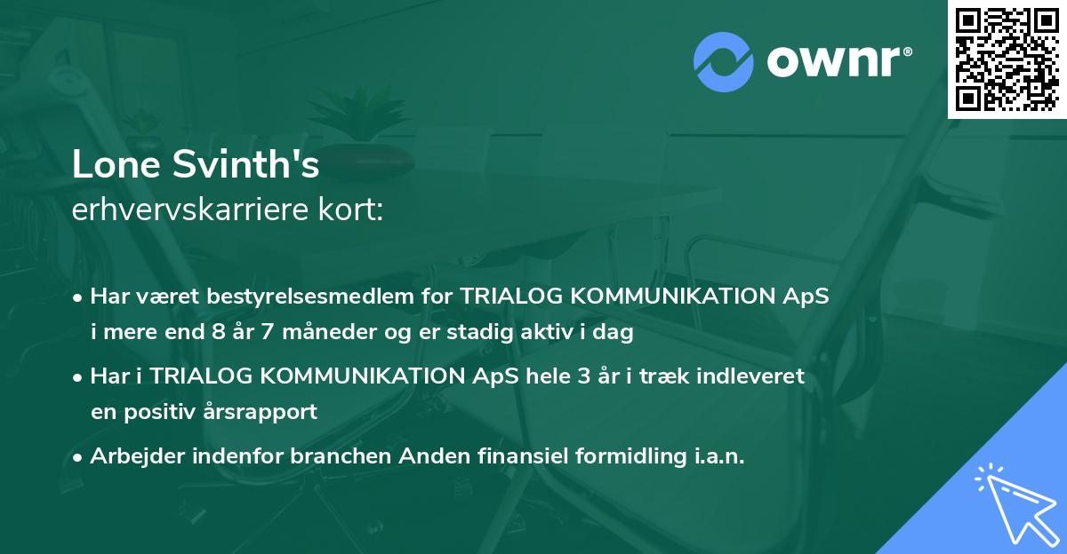 Lone Svinth's erhvervskarriere kort