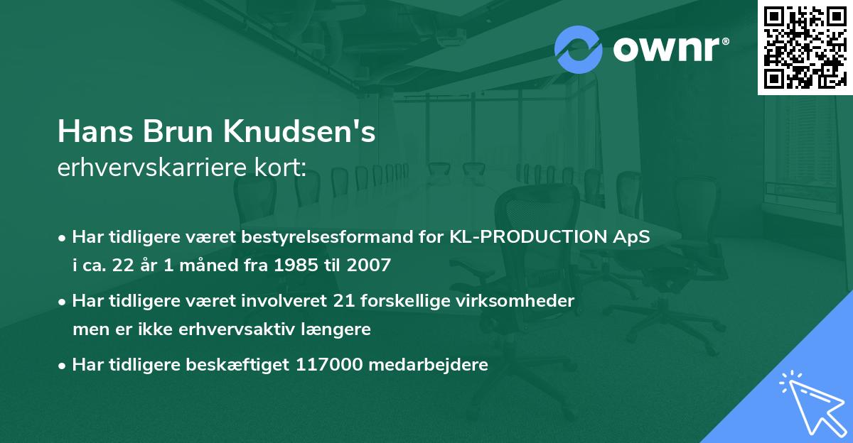 Hans Brun Knudsen's erhvervskarriere kort