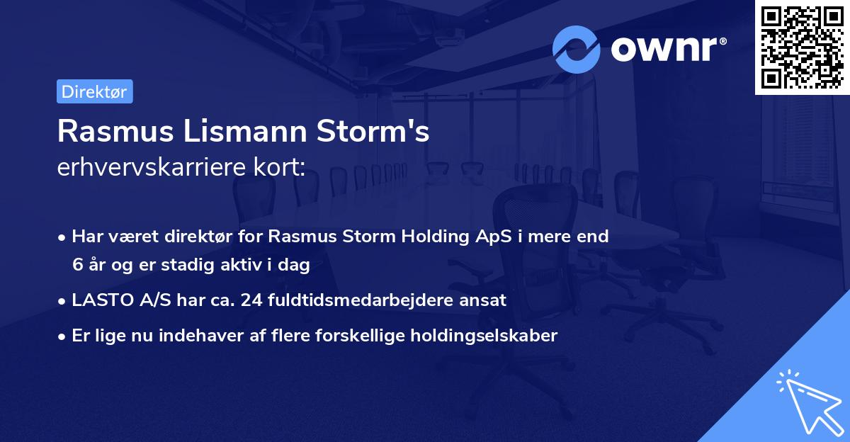 Rasmus Lismann Storm's erhvervskarriere kort