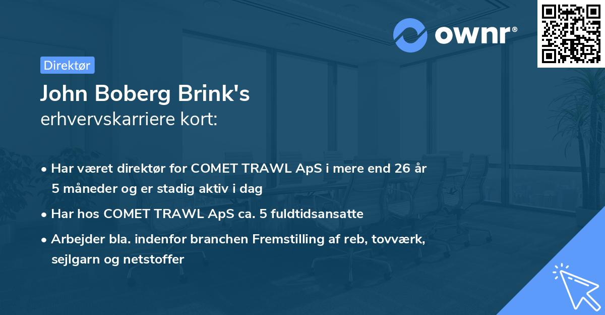 John Boberg Brink's erhvervskarriere kort