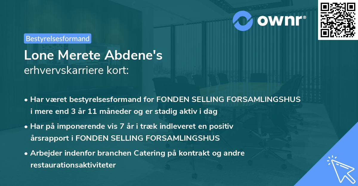 Lone Merete Abdene's erhvervskarriere kort