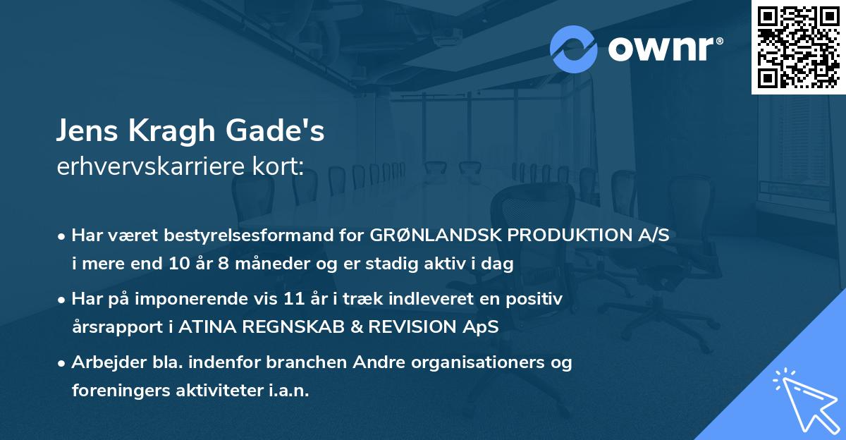 Jens Kragh Gade's erhvervskarriere kort