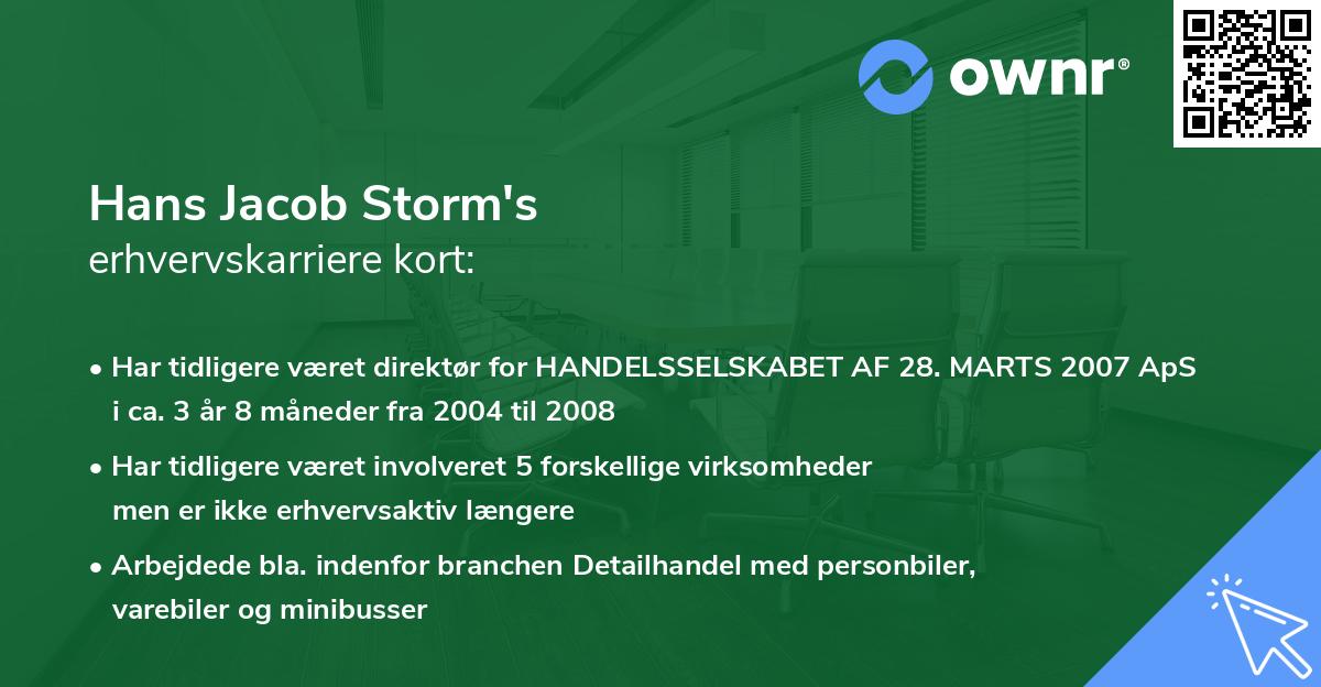 Hans Jacob Storm's erhvervskarriere kort