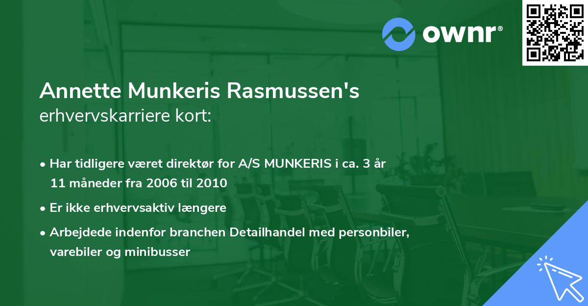 Annette Munkeris Rasmussen's erhvervskarriere kort