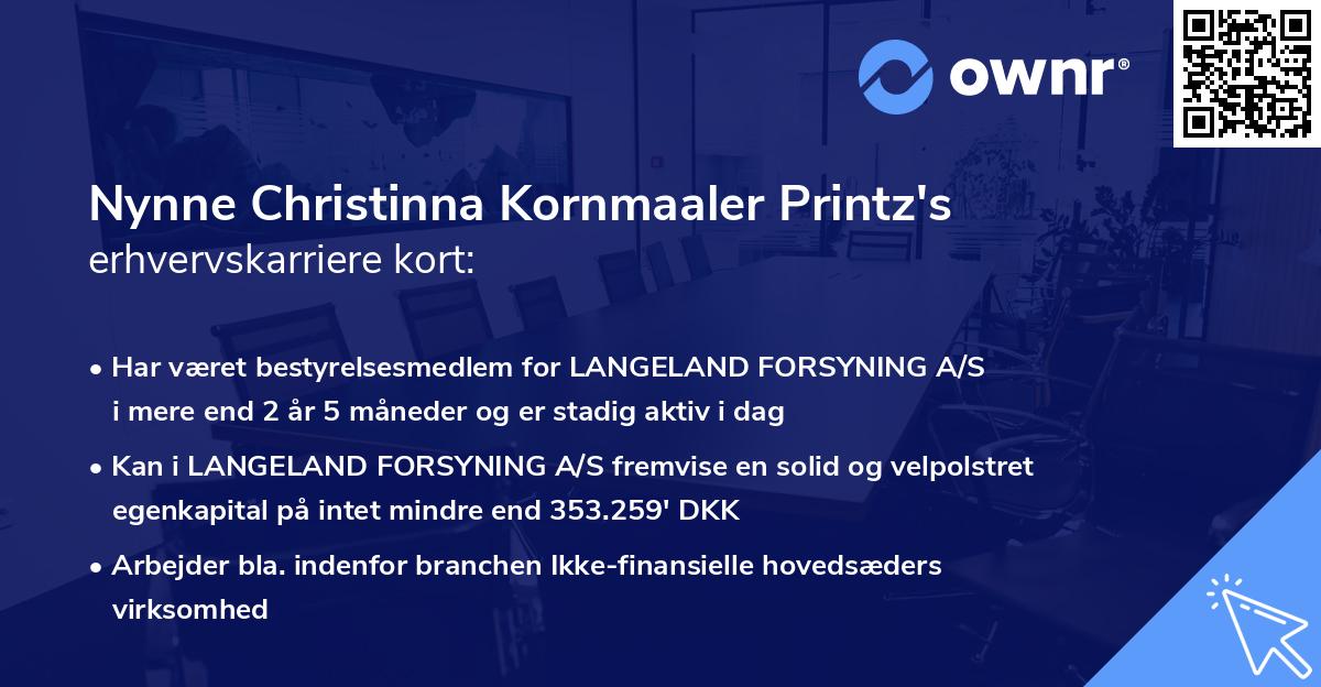 Nynne Christinna Kornmaaler Printz's erhvervskarriere kort