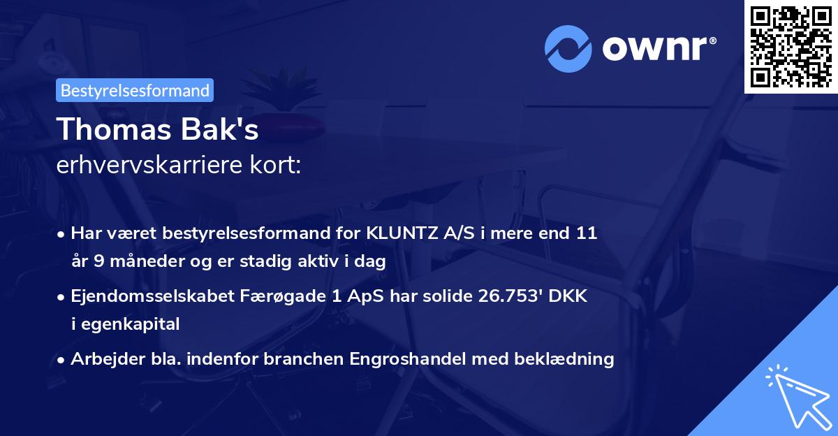 Thomas Bak's erhvervskarriere kort