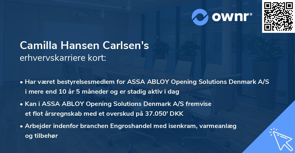 Camilla Hansen Carlsen's erhvervskarriere kort