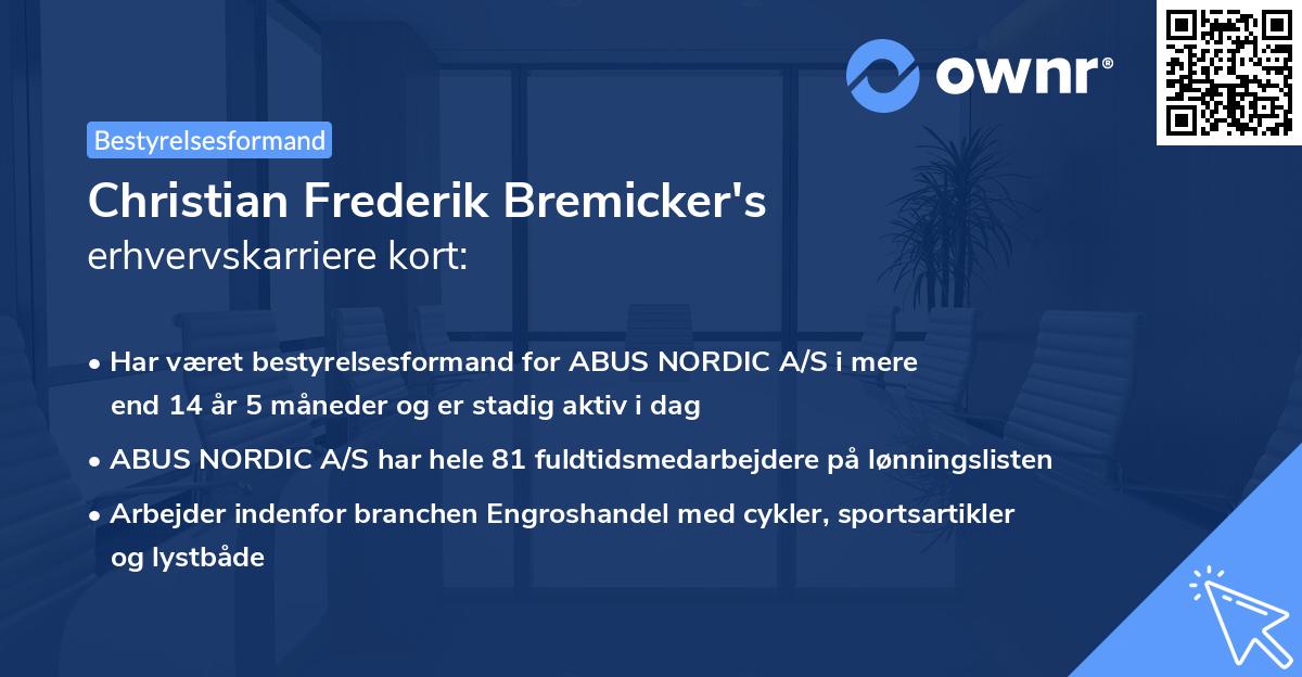 Christian Frederik Bremicker's erhvervskarriere kort