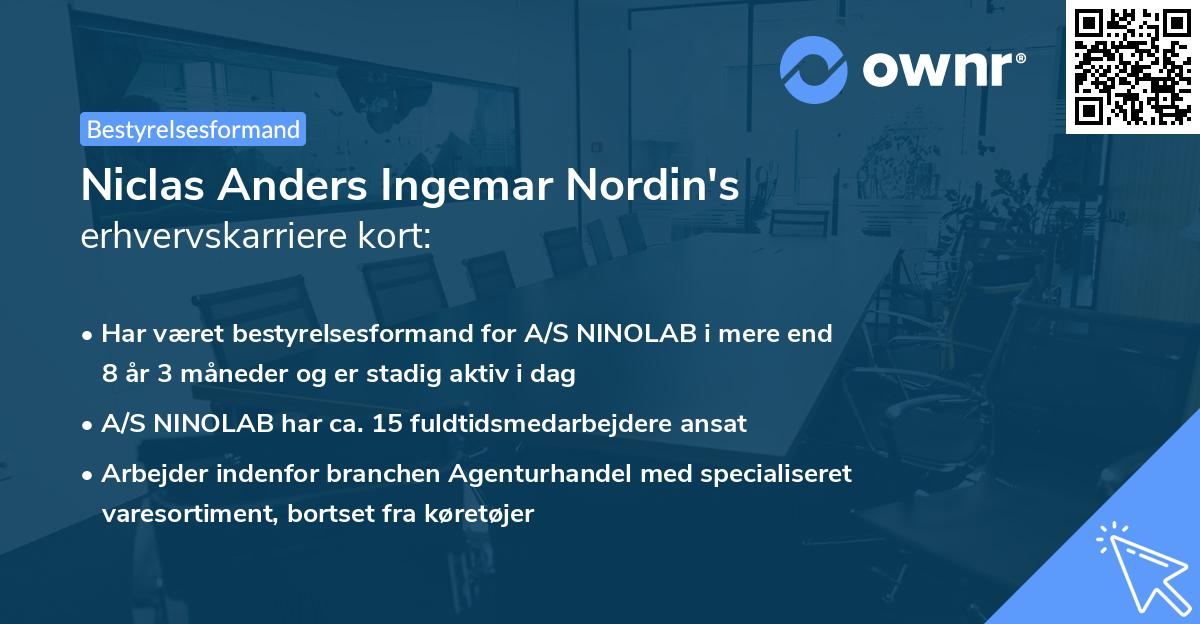 Niclas Anders Ingemar Nordin's erhvervskarriere kort