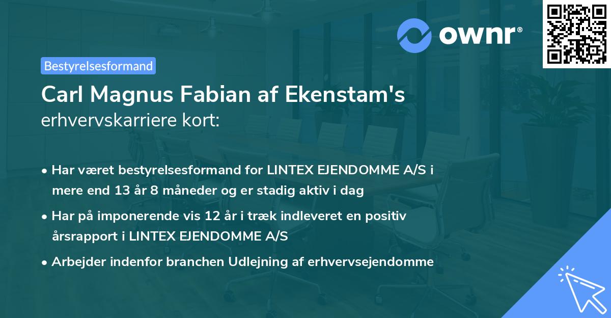 Carl Magnus Fabian af Ekenstam's erhvervskarriere kort