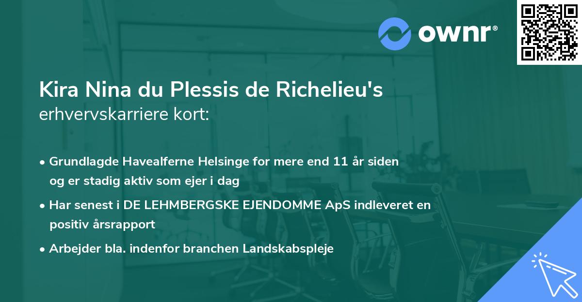Kira Nina du Plessis de Richelieu's erhvervskarriere kort