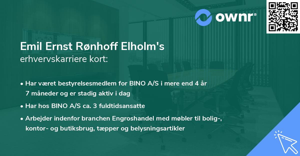 Emil Ernst Rønhoff Elholm's erhvervskarriere kort