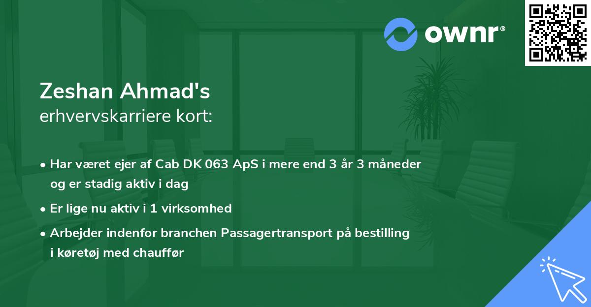 Zeshan Ahmad's erhvervskarriere kort
