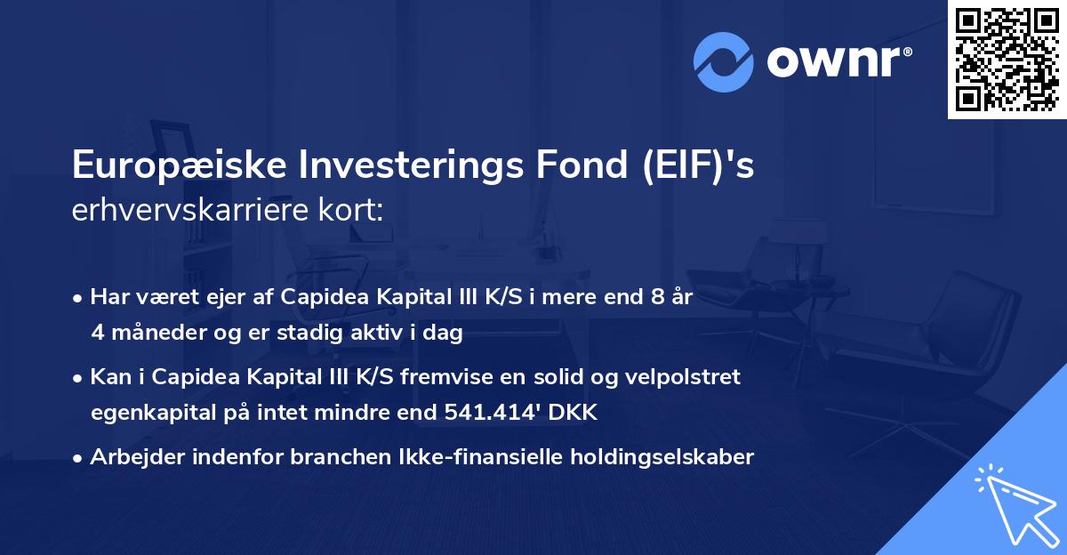 Europæiske Investerings Fond (EIF)'s erhvervskarriere kort