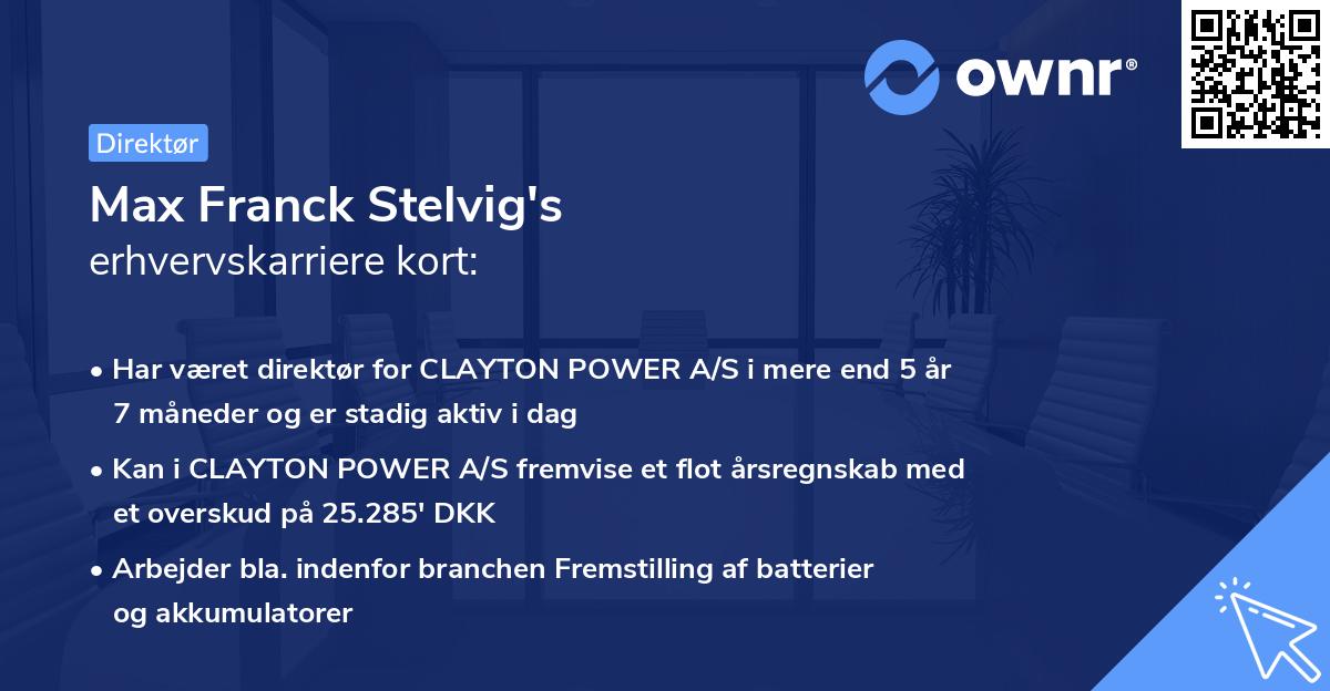 Max Franck Stelvig's erhvervskarriere kort