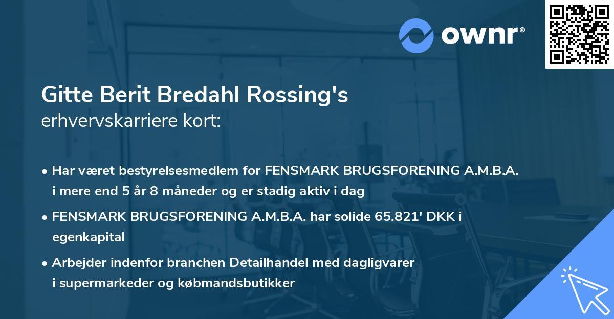 Gitte Berit Bredahl Rossing's erhvervskarriere kort