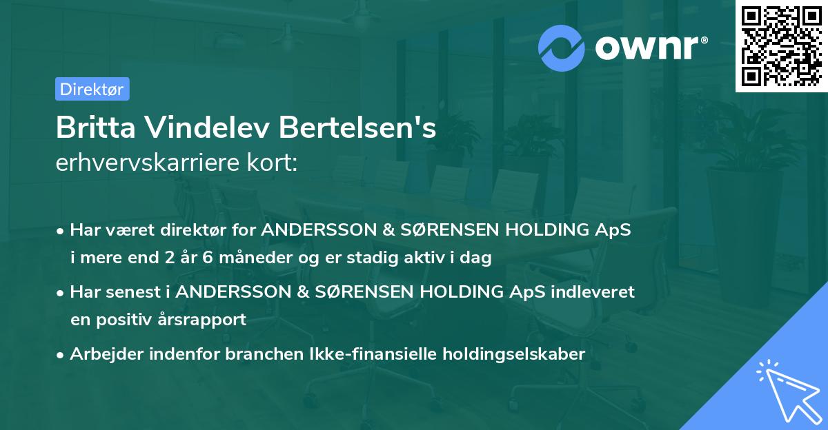 Britta Vindelev Bertelsen's erhvervskarriere kort