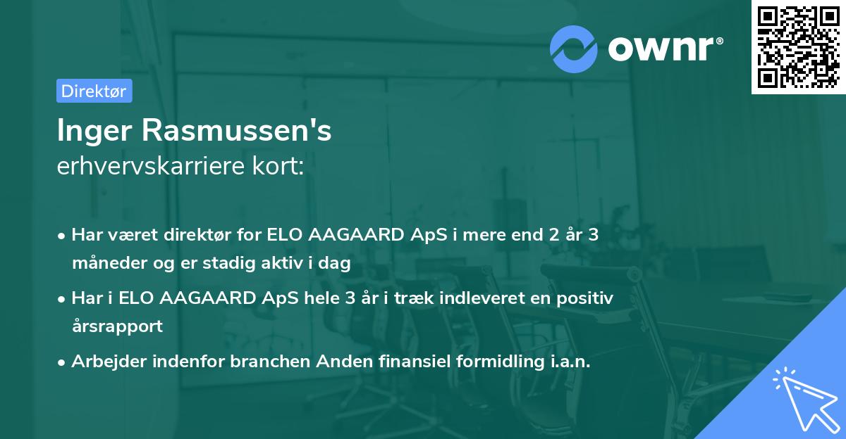 Inger Rasmussen's erhvervskarriere kort